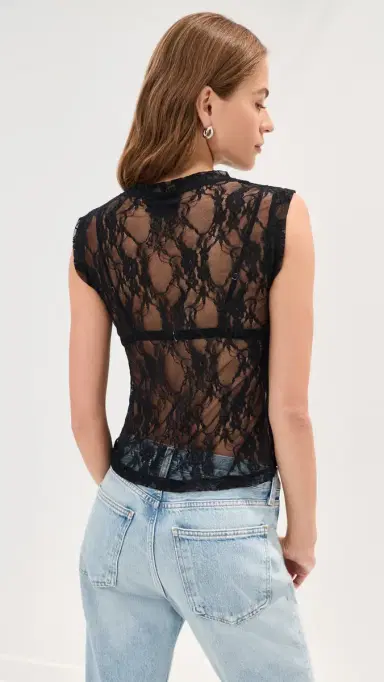 LE BOP Ella Lace Tank Top Black | Thumbnail 3