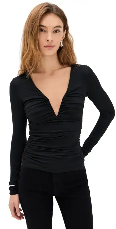 susana monaco V Neck Long Sleeve Top Black | Thumbnail 1 susana monaco V Neck Long Sleeve Top Black | Thumbnail 1