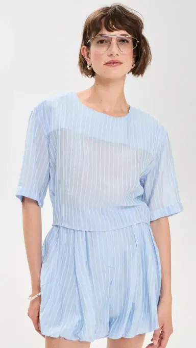 The Latest Dulce Mussolina Rigata Top Light Blue S | Thumbnail 2