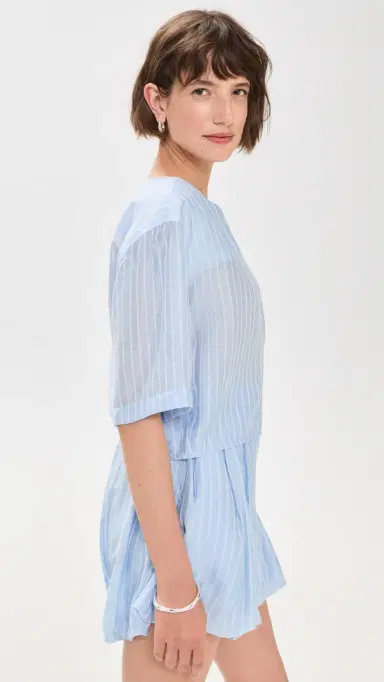The Latest Dulce Mussolina Rigata Top Light Blue S | Thumbnail 4