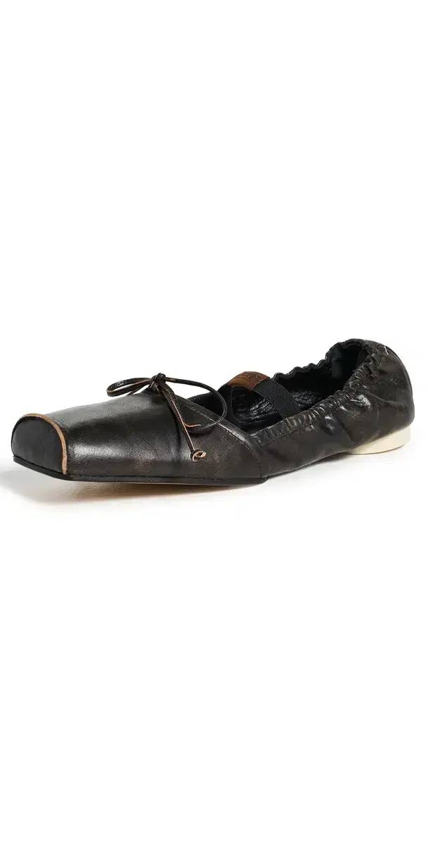 Square Toe Leather Ballerina Flats Black/Doe Brown