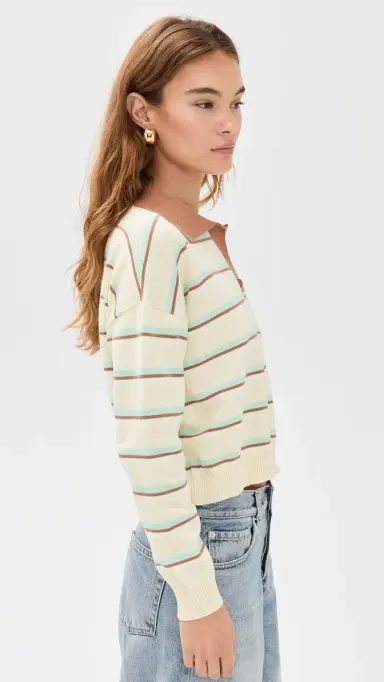 LE BOP Zadie Crop Polo Antique White tripe | Thumbnail 5
