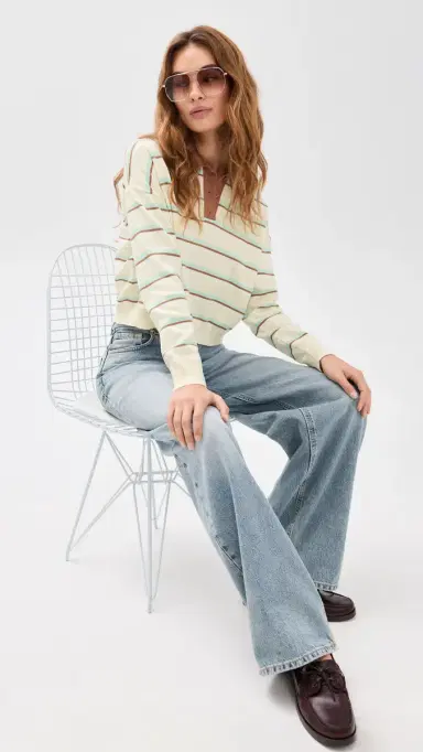 LE BOP Zadie Crop Polo Antique White tripe | Thumbnail 6