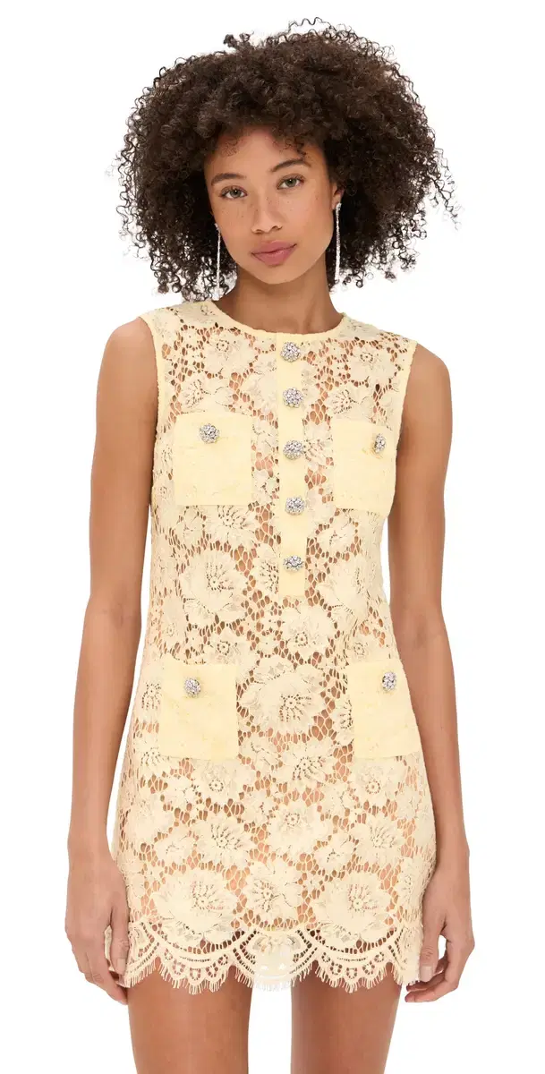 Fine Lace Mini Dress Yellow