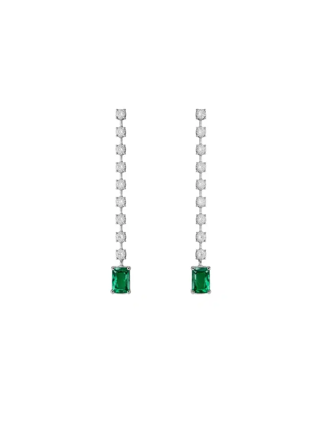 Wish Fine Jewelry 1.24ct Diamond Emerald 18K Gold Linear Cascade Earrings