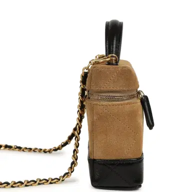 Chanel Chanel Coco Base Top Handle Long Vanity Case with Chain Brown Suede and Black Shiny Lambskin Antique Gold Hardware | Thumbnail 3