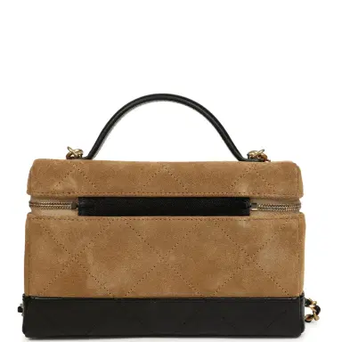 Chanel Chanel Coco Base Top Handle Long Vanity Case with Chain Brown Suede and Black Shiny Lambskin Antique Gold Hardware | Thumbnail 4