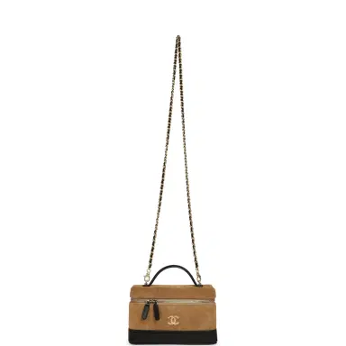 Chanel Chanel Coco Base Top Handle Long Vanity Case with Chain Brown Suede and Black Shiny Lambskin Antique Gold Hardware | Thumbnail 7