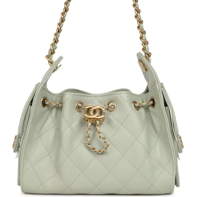 Chanel Chanel Mini 25 Hobo Bag Light Green Caviar Antique Gold Hardware