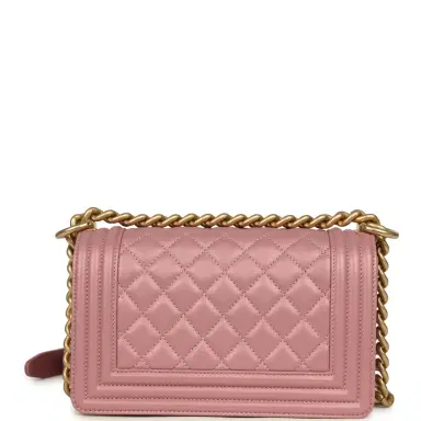 Chanel Chanel Small Boy Bag Pink Iridescent Lambskin Antique Gold Hardware | Thumbnail 4 Chanel Chanel Small Boy Bag Pink Iridescent Lambskin Antique Gold Hardware | Thumbnail 4