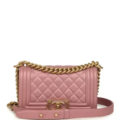 Chanel Chanel Small Boy Bag Pink Iridescent Lambskin Antique Gold Hardware | Thumbnail 1 Chanel Chanel Small Boy Bag Pink Iridescent Lambskin Antique Gold Hardware | Thumbnail 1