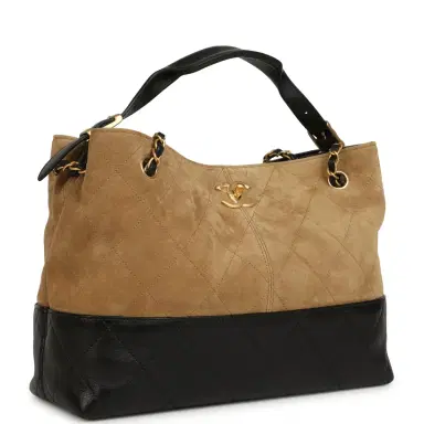 Chanel Chanel Small Coco Base Hobo Bag Brown Suede and Black Shiny Lambskin Brushed Gold Hardware | Thumbnail 2