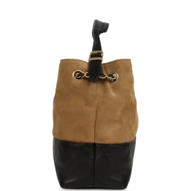 Chanel Chanel Small Coco Base Hobo Bag Brown Suede and Black Shiny Lambskin Brushed Gold Hardware | Thumbnail 3