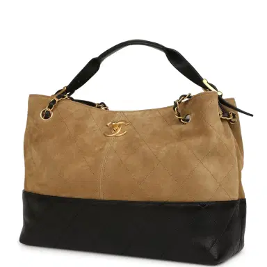 Chanel Chanel Small Coco Base Hobo Bag Brown Suede and Black Shiny Lambskin Brushed Gold Hardware | Thumbnail 4