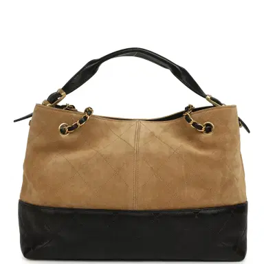 Chanel Chanel Small Coco Base Hobo Bag Brown Suede and Black Shiny Lambskin Brushed Gold Hardware | Thumbnail 5