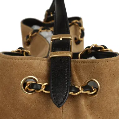 Chanel Chanel Small Coco Base Hobo Bag Brown Suede and Black Shiny Lambskin Brushed Gold Hardware | Thumbnail 8