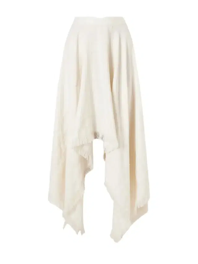 Frayed Asymmetric Tweed Midi Skirt