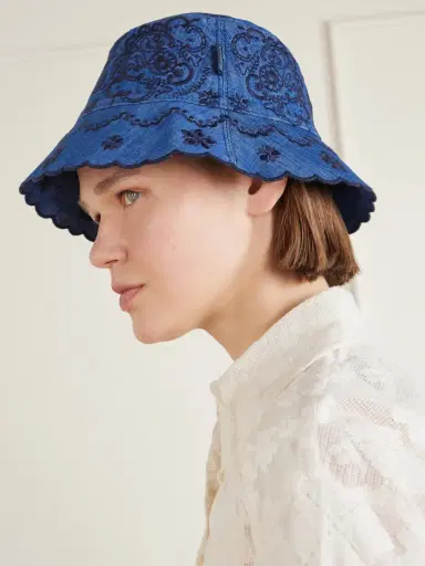 Zimmermann Embroidered Denim Bucket Hat | Thumbnail 2
