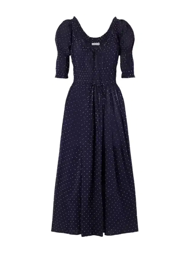 Ischia Shirred Polka-dot Organic Cotton-voile Midi Dress