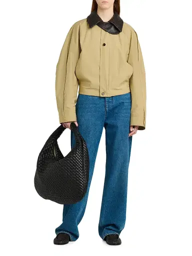 Bottega Veneta Women's Intrecciato Collar Cotton Blouson Jacket - Sahara - Size 12 | Thumbnail 2