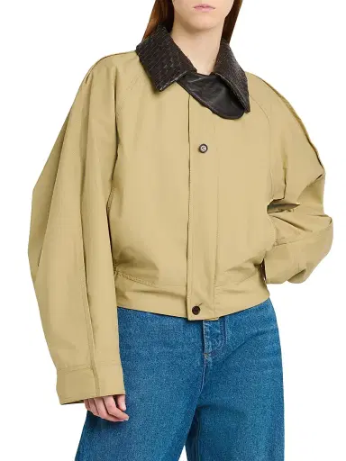 Bottega Veneta Women's Intrecciato Collar Cotton Blouson Jacket - Sahara - Size 12 | Thumbnail 3