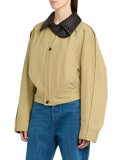Bottega Veneta Women's Intrecciato Collar Cotton Blouson Jacket - Sahara - Size 12 | Thumbnail 4