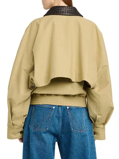 Bottega Veneta Women's Intrecciato Collar Cotton Blouson Jacket - Sahara - Size 12 | Thumbnail 5