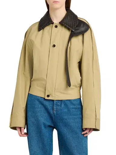 Bottega Veneta Women's Intrecciato Collar Cotton Blouson Jacket - Sahara - Size 12 | Thumbnail 6