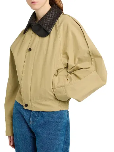 Bottega Veneta Women's Intrecciato Collar Cotton Blouson Jacket - Sahara - Size 12 | Thumbnail 7