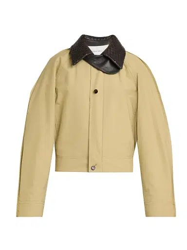 Bottega Veneta Women's Intrecciato Collar Cotton Blouson Jacket - Sahara - Size 12 | Thumbnail 1