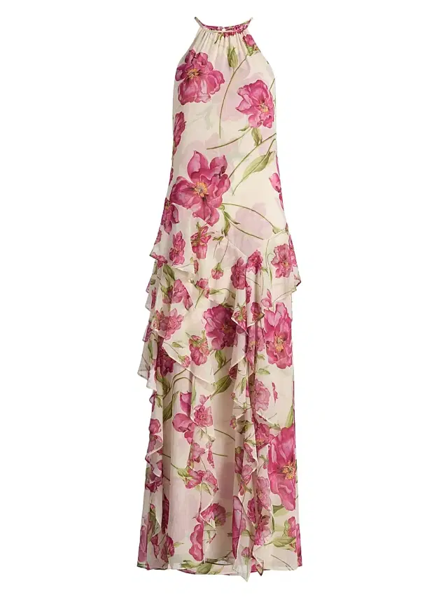 MISA Los Angeles Women's Novah Floral Ruffle Maxi Dress - Fuchsia Blooms