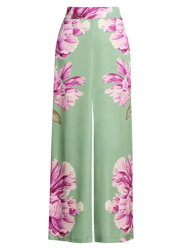 MISA Los Angeles Women's Izzie Floral Satin High-Rise Wide-Leg Pants - Large Flora