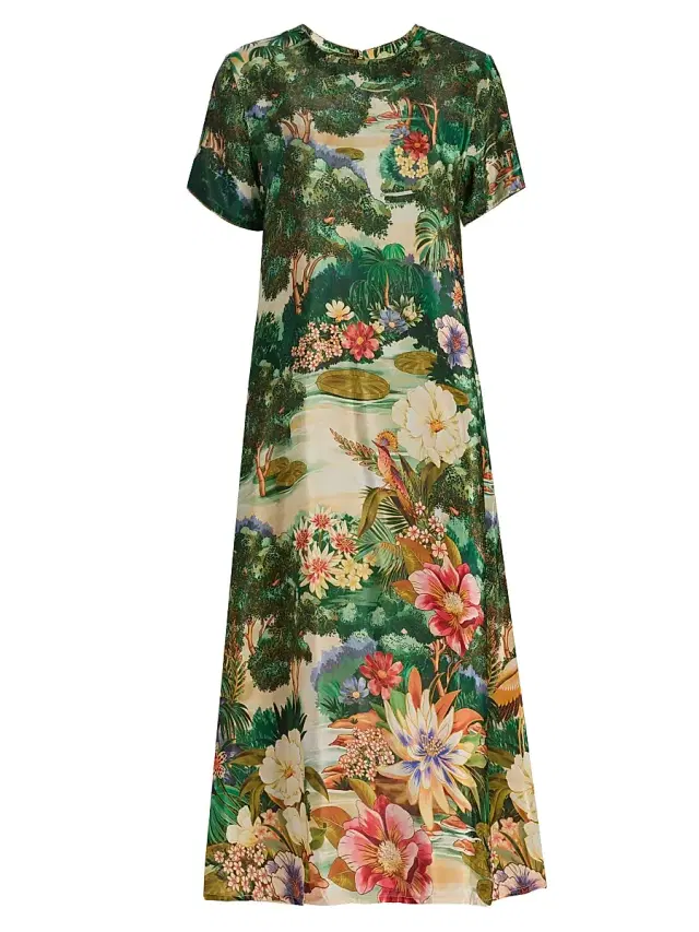 Women's Garden-Print A-Line Maxi Dress