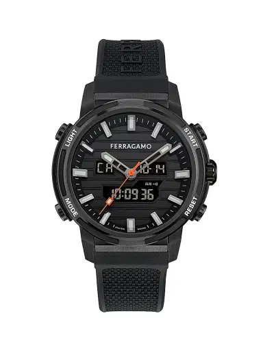FERRAGAMO Men's Ren IP Gunmetal Stainless Steel & Silicone Strap Watch/43MM - Black With Titanium | Thumbnail 1 FERRAGAMO Men's Ren IP Gunmetal Stainless Steel & Silicone Strap Watch/43MM - Black With Titanium | Thumbnail 1