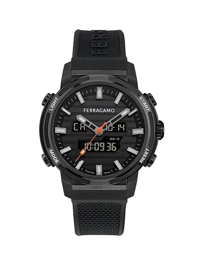 Men's Ren IP Gunmetal Stainless Steel & Silicone Strap Watch/43MM - Black With Titanium