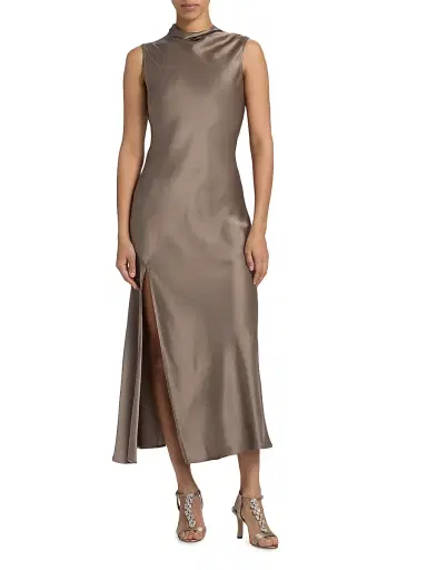 Lapointe Women's Mock Turtleneck Satin A-Line Maxi Dress | Thumbnail 3 Lapointe Women's Mock Turtleneck Satin A-Line Maxi Dress | Thumbnail 3