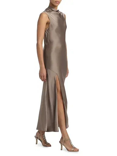 Lapointe Women's Mock Turtleneck Satin A-Line Maxi Dress | Thumbnail 4 Lapointe Women's Mock Turtleneck Satin A-Line Maxi Dress | Thumbnail 4