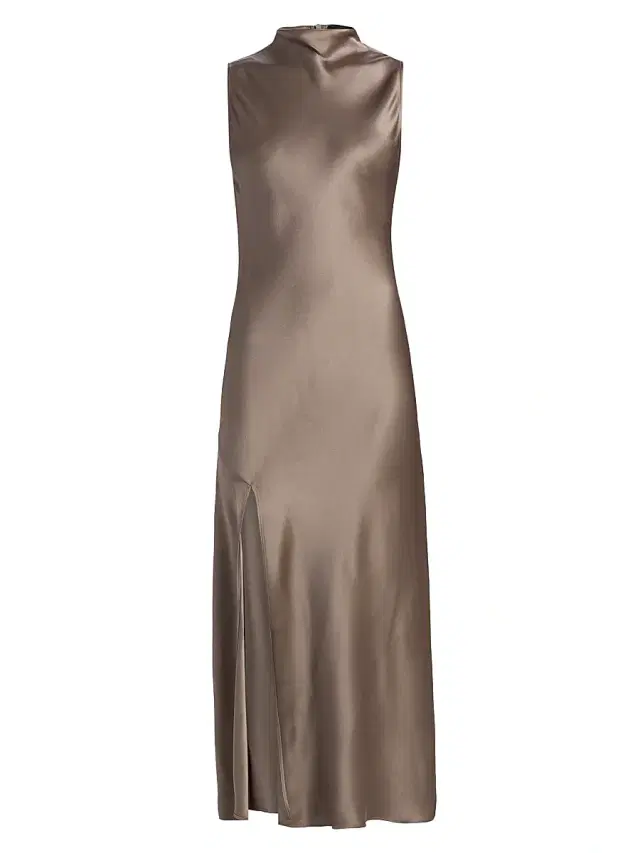 LaPointe Women's Mock Turtleneck Satin A-Line Maxi Dress - Cinder