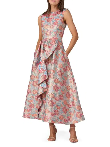 Shoshanna Women's Lena Jacquard Tea-Length Dress - Coral Multi - Size 12 | Thumbnail 2 Shoshanna Women's Lena Jacquard Tea-Length Dress - Coral Multi - Size 12 | Thumbnail 2