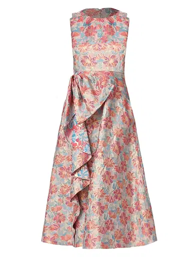 Shoshanna Women's Lena Jacquard Tea-Length Dress - Coral Multi - Size 12 | Thumbnail 1 Shoshanna Women's Lena Jacquard Tea-Length Dress - Coral Multi - Size 12 | Thumbnail 1