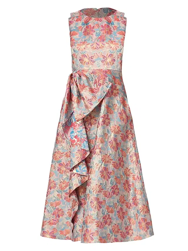 Women's Lena Jacquard Tea-Length Dress - Coral Multi