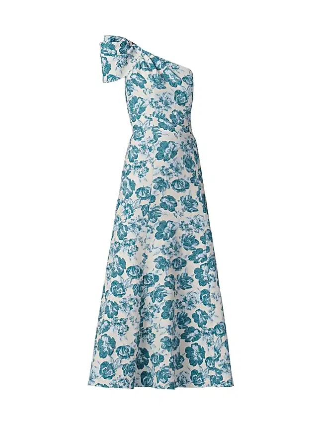 Shoshanna Women's Lolla Jacquard One-Shoulder Tea-Length Dress -  Blue Multi