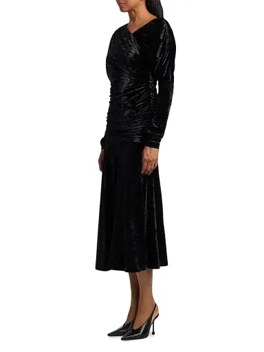 Ganni Women's Ruched Velour Jersey A-Line Midi-Dress - Black - Size 14 | Thumbnail 4 Ganni Women's Ruched Velour Jersey A-Line Midi-Dress - Black - Size 14 | Thumbnail 4