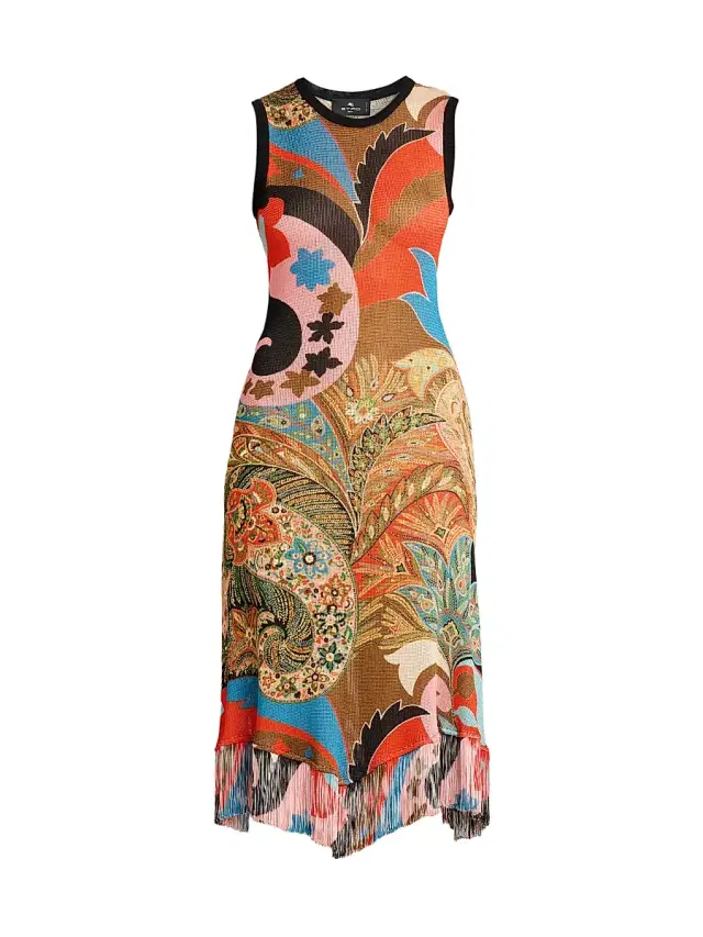 Etro Women's Lotus Paisley Knit Fringe Tank Dress - Stamp Afdo Rosso