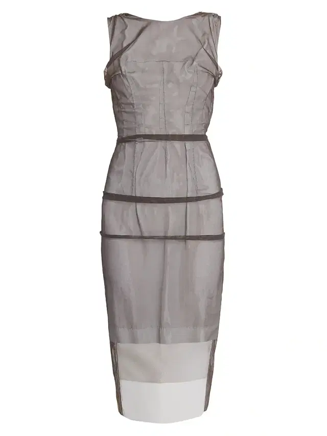Women's Mesh Overlay Sheath Midi-Dress - Brown Light Grey