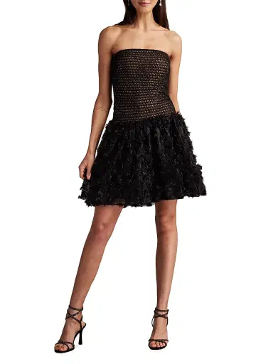 Tadashi Shoji Women's Shimmer-Detailed Strapless Minidress - Black Beige - Size 8 | Thumbnail 2 Tadashi Shoji Women's Shimmer-Detailed Strapless Minidress - Black Beige - Size 8 | Thumbnail 2
