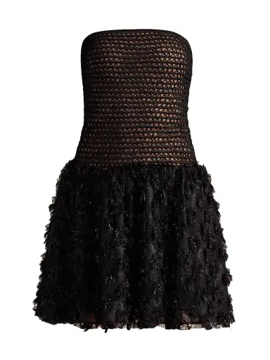 Tadashi Shoji Women's Shimmer-Detailed Strapless Minidress - Black Beige - Size 8 | Thumbnail 1 Tadashi Shoji Women's Shimmer-Detailed Strapless Minidress - Black Beige - Size 8 | Thumbnail 1
