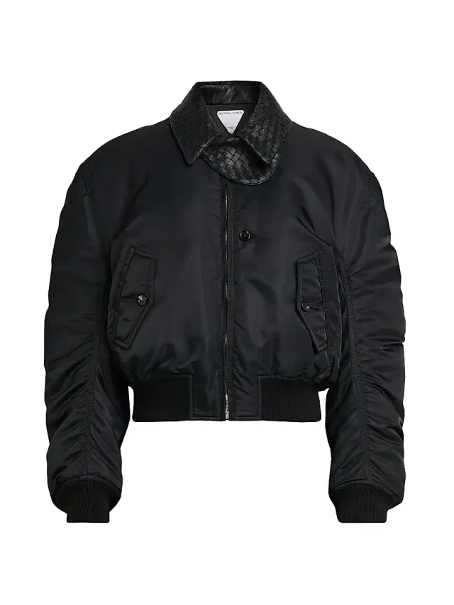 Women's Intrecciato Collar Blouson Jacket - Double Black