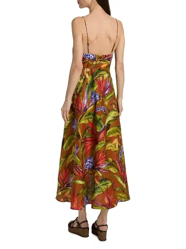 Farm Rio Women's Floral Linen A-Line Midi-Wrap Dress - Brown - Size XL | Thumbnail 5