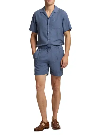 Ralph Lauren Purple Label Men's Silk-Linen Camp Shirt - Vintage Indigo | Thumbnail 2 Ralph Lauren Purple Label Men's Silk-Linen Camp Shirt - Vintage Indigo | Thumbnail 2